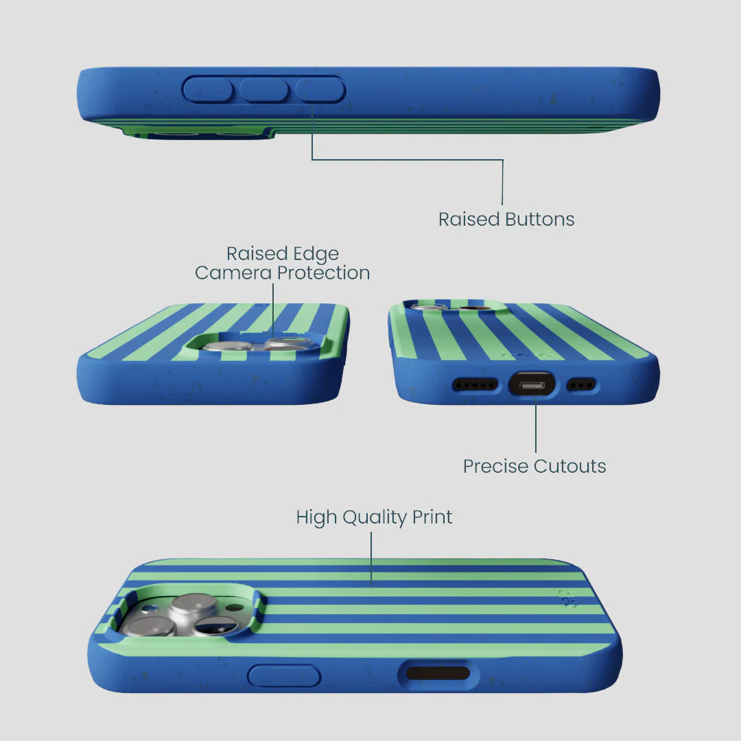 Electric Blue Fresh Green Stripes iPhone 16 Pro Case - Image 3