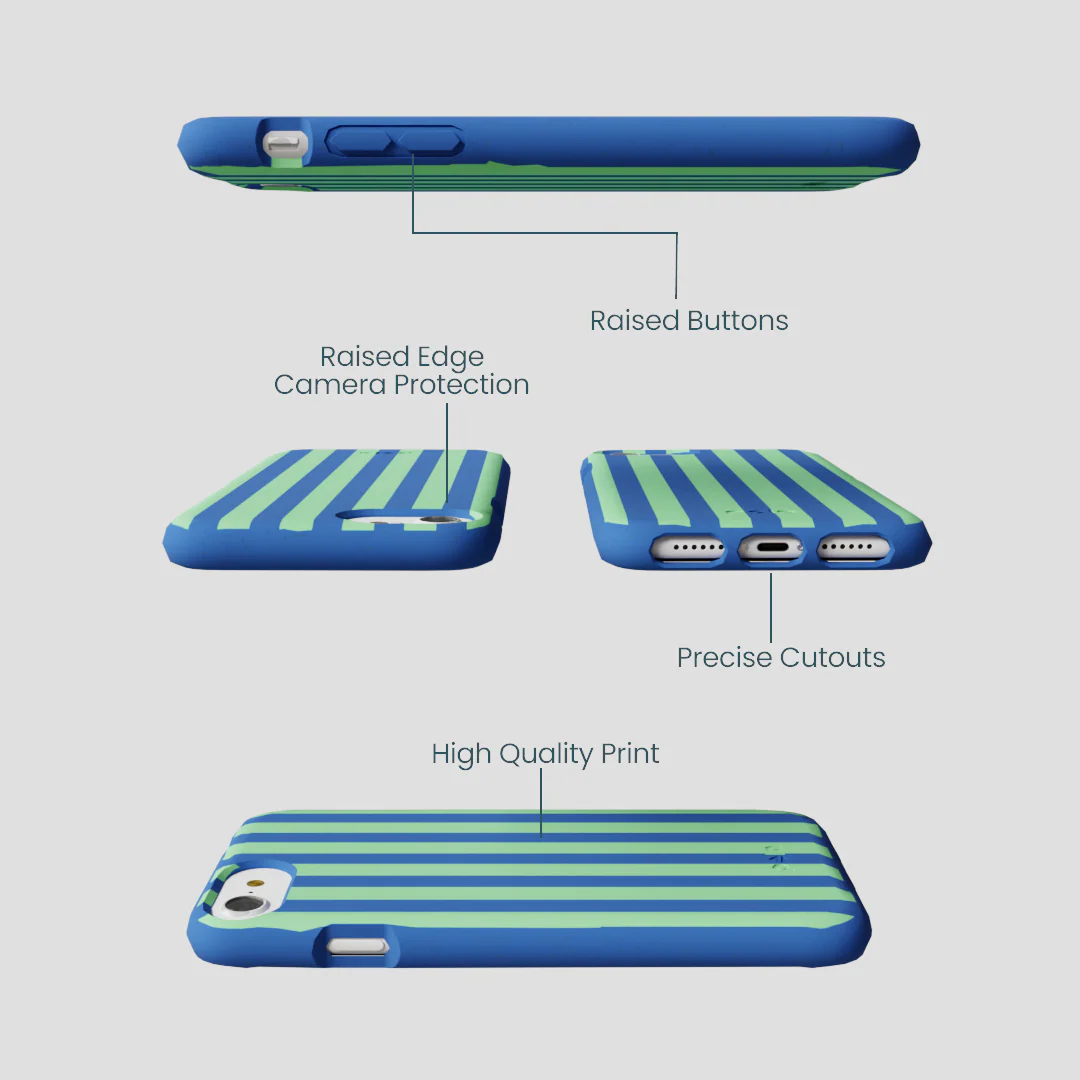Electric Blue Fresh Green Stripes iPhone 6/6s/7/8/SE Case - Image 3