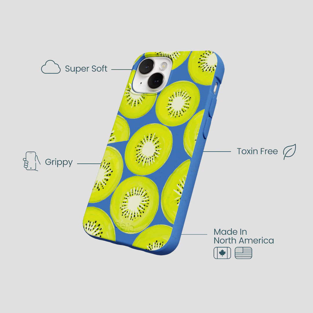Electric Blue Kiwi Slices iPhone 13 Mini Case - Image 4