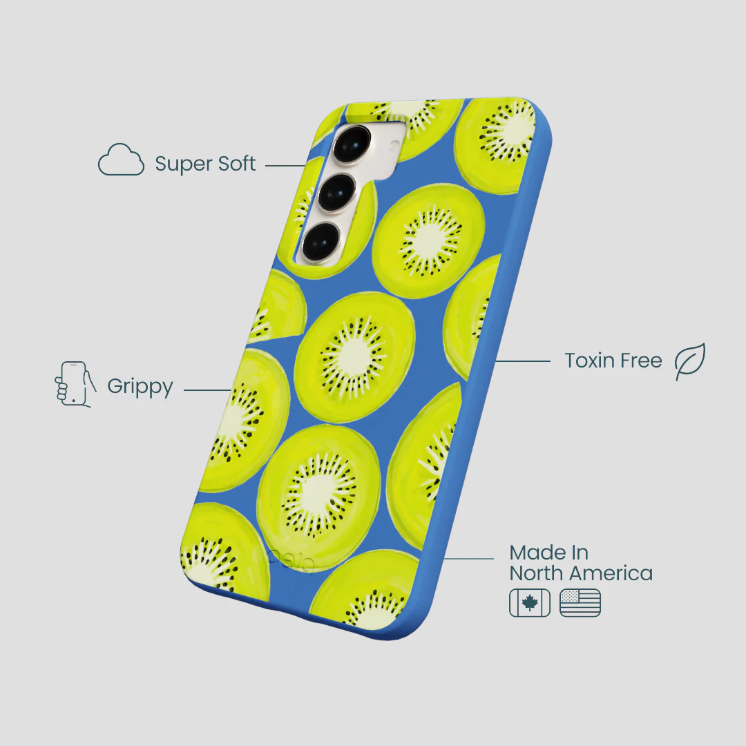 Electric Blue Kiwi Slices Samsung Galaxy S24 Case - Image 4