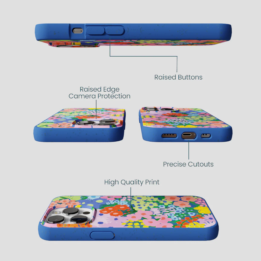 Electric Blue Painted Garden iPhone 13 Pro Case - Image 3