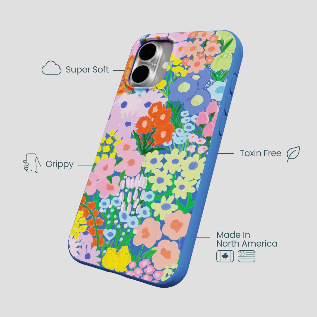 Electric Blue Painted Garden iPhone 16 Plus Case - Image 4