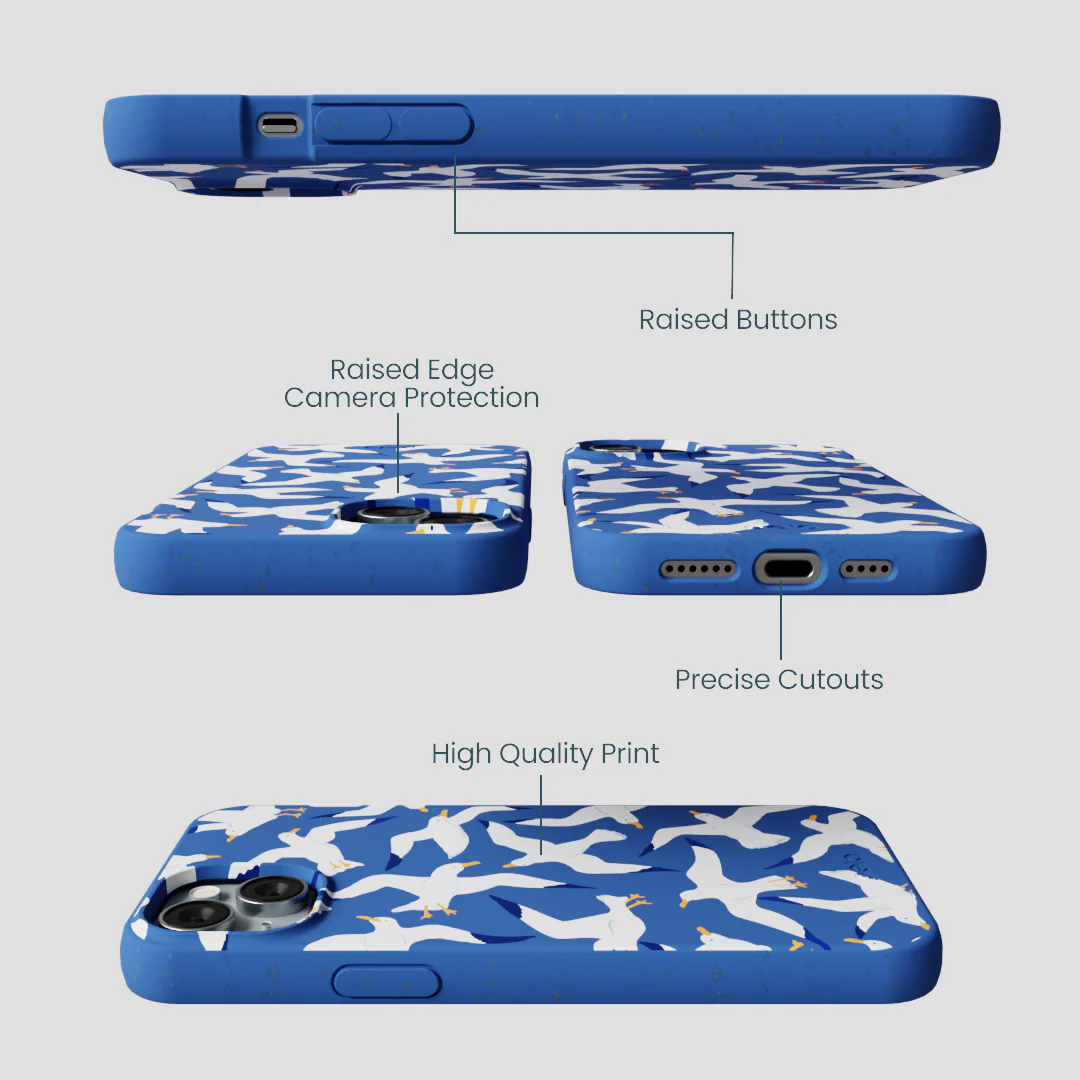 Electric Blue Seagulls iPhone 14 Plus Case - Image 3