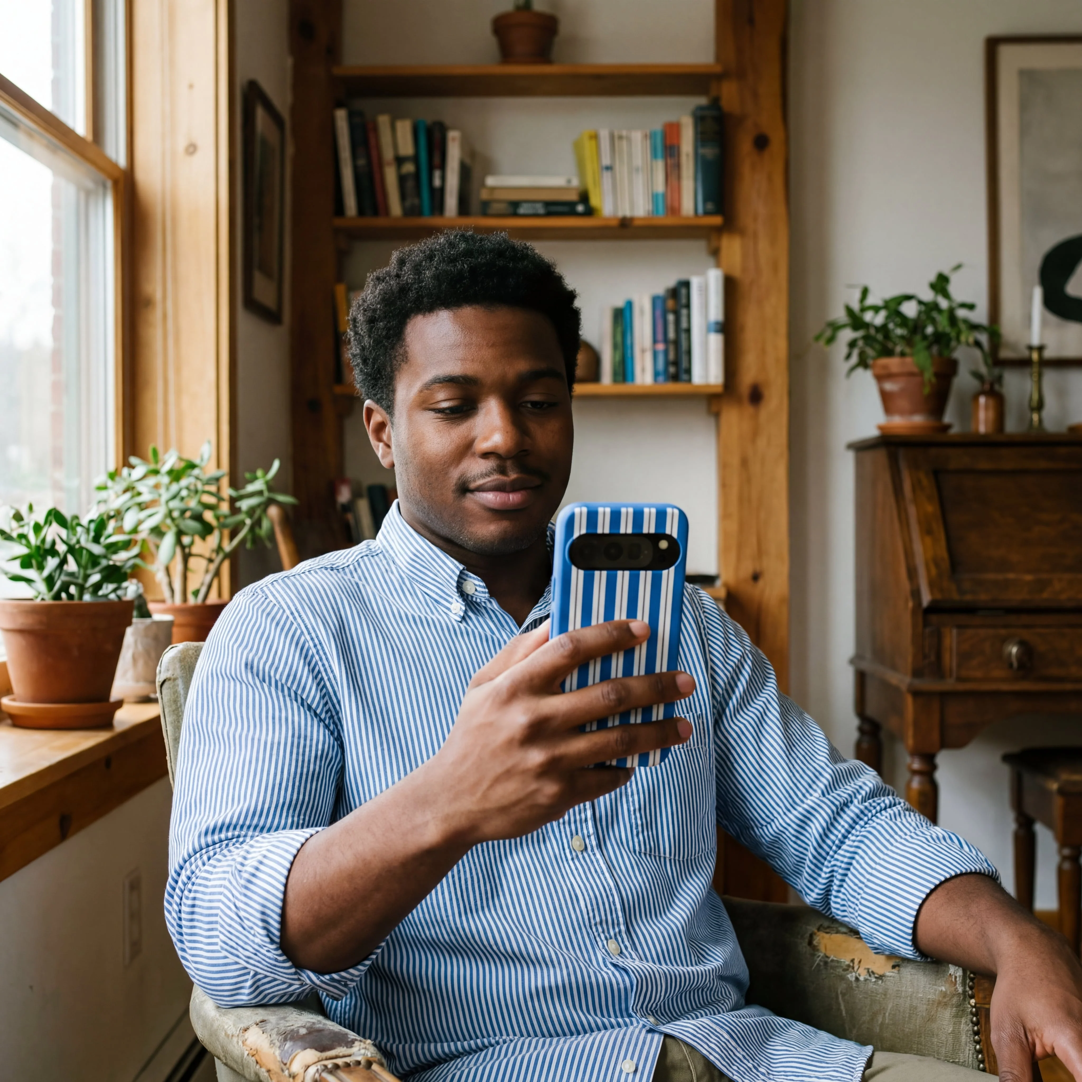 Electric Blue Striped Shirt Google Pixel 8 Case - Image 2