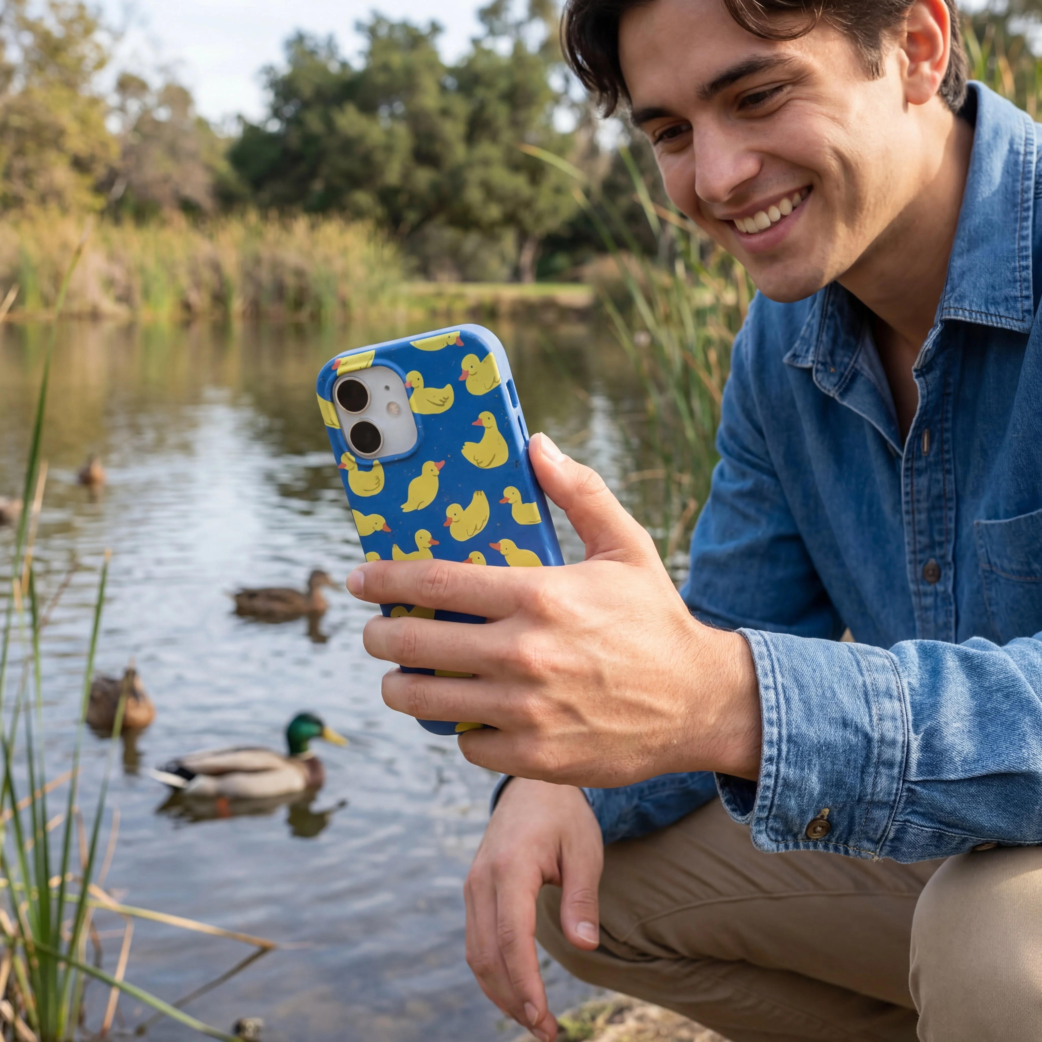 Electric Blue Sunny Ducklings iPhone 15 Pro Case - Image 2
