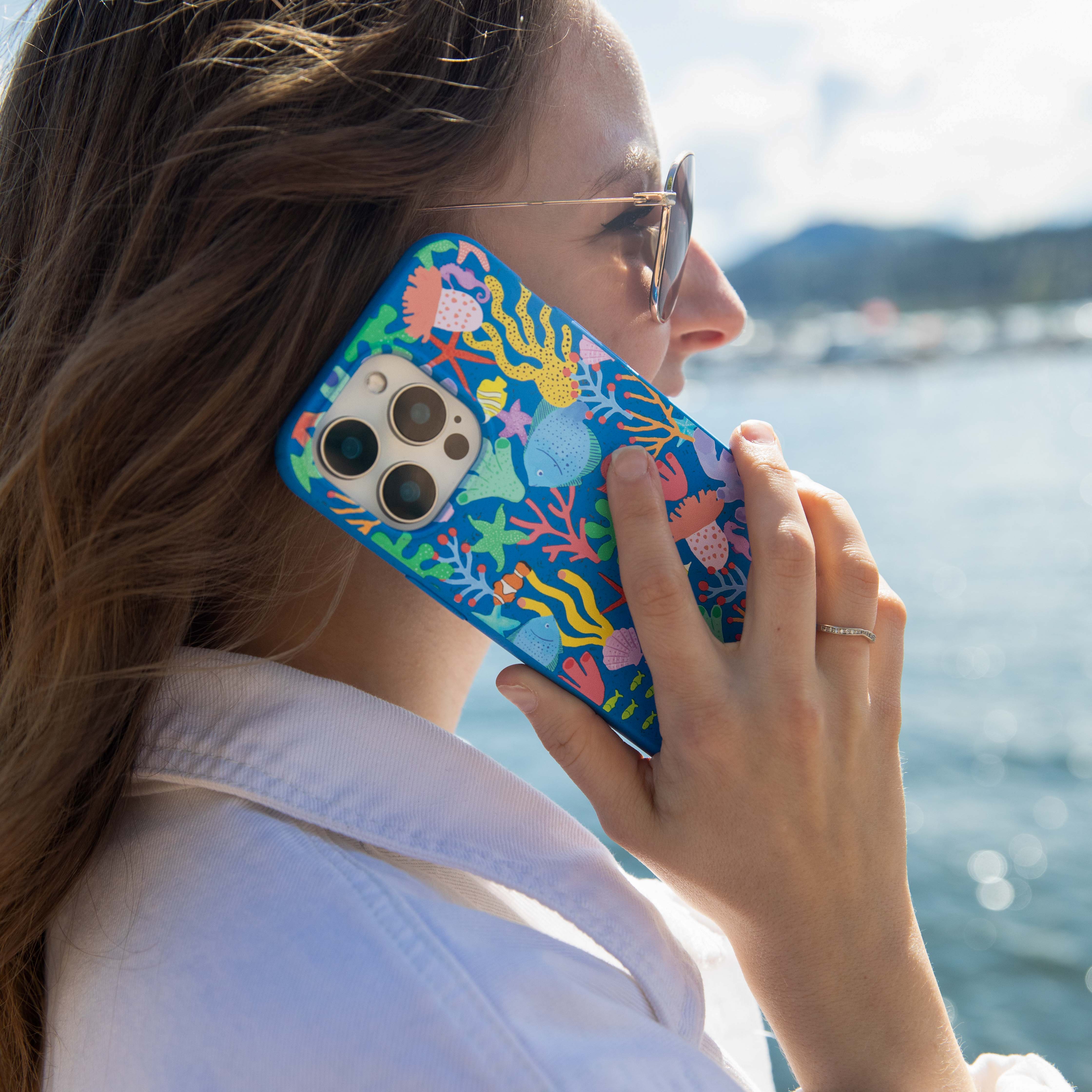 Electric Blue Underwater Blooms iPhone 13 Case - Image 6