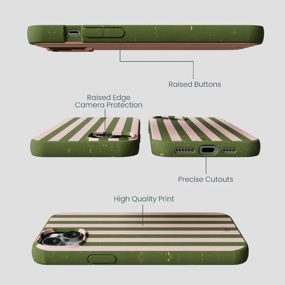 Forest Floor Strawberry Matcha Stripes iPhone 14 Plus Case - Image 3