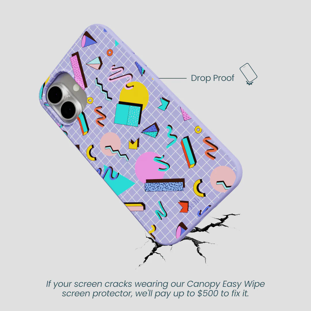 Lavender Retro Grid iPhone 16 Plus Case - Image 5