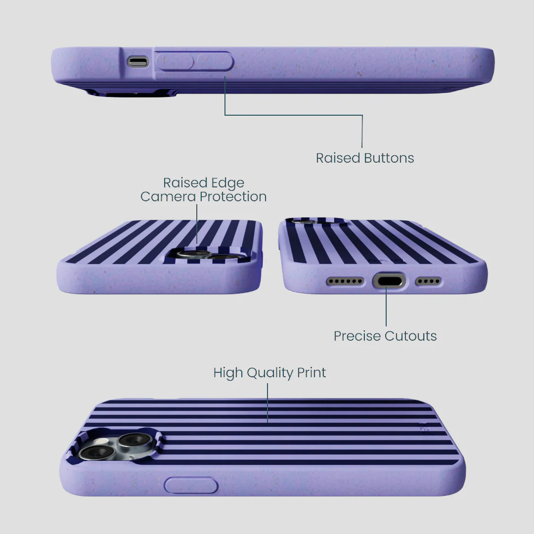 Lavender Small Navy Stripes iPhone 14 Plus Case - Image 3