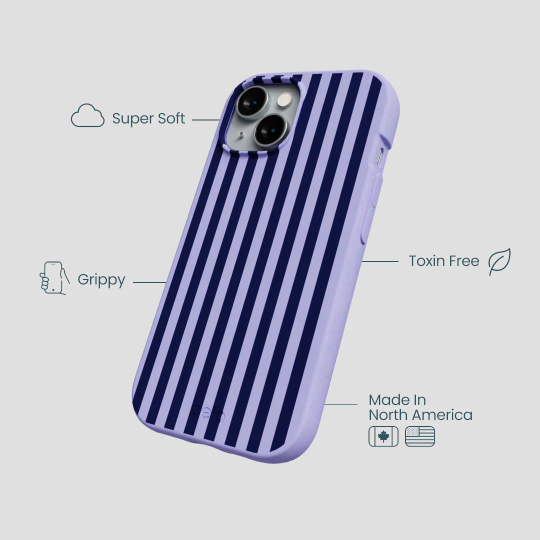 Lavender Small Navy Stripes iPhone 15 Case - Image 4