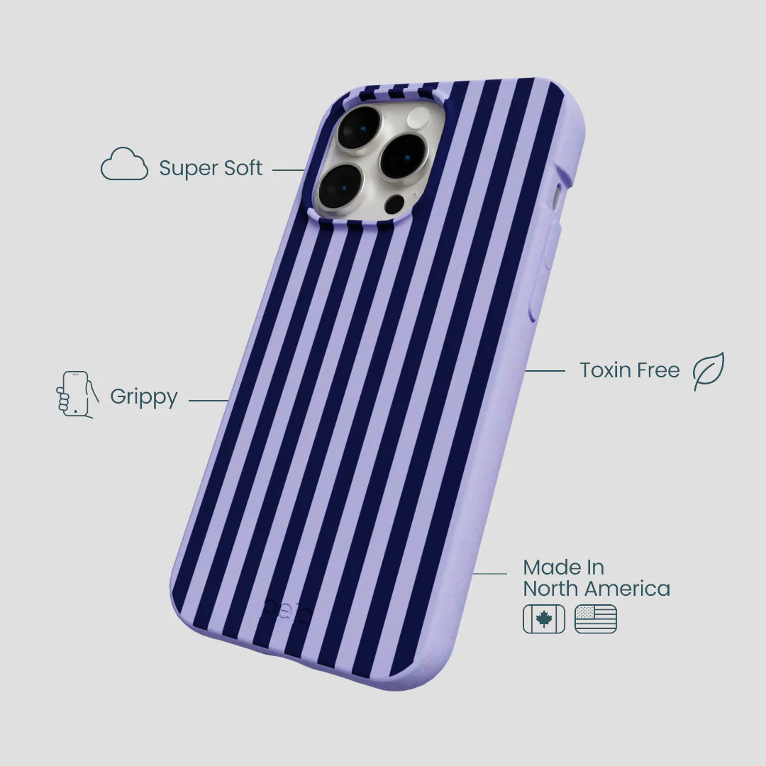 Lavender Small Navy Stripes iPhone 15 Pro Max Case - Image 4