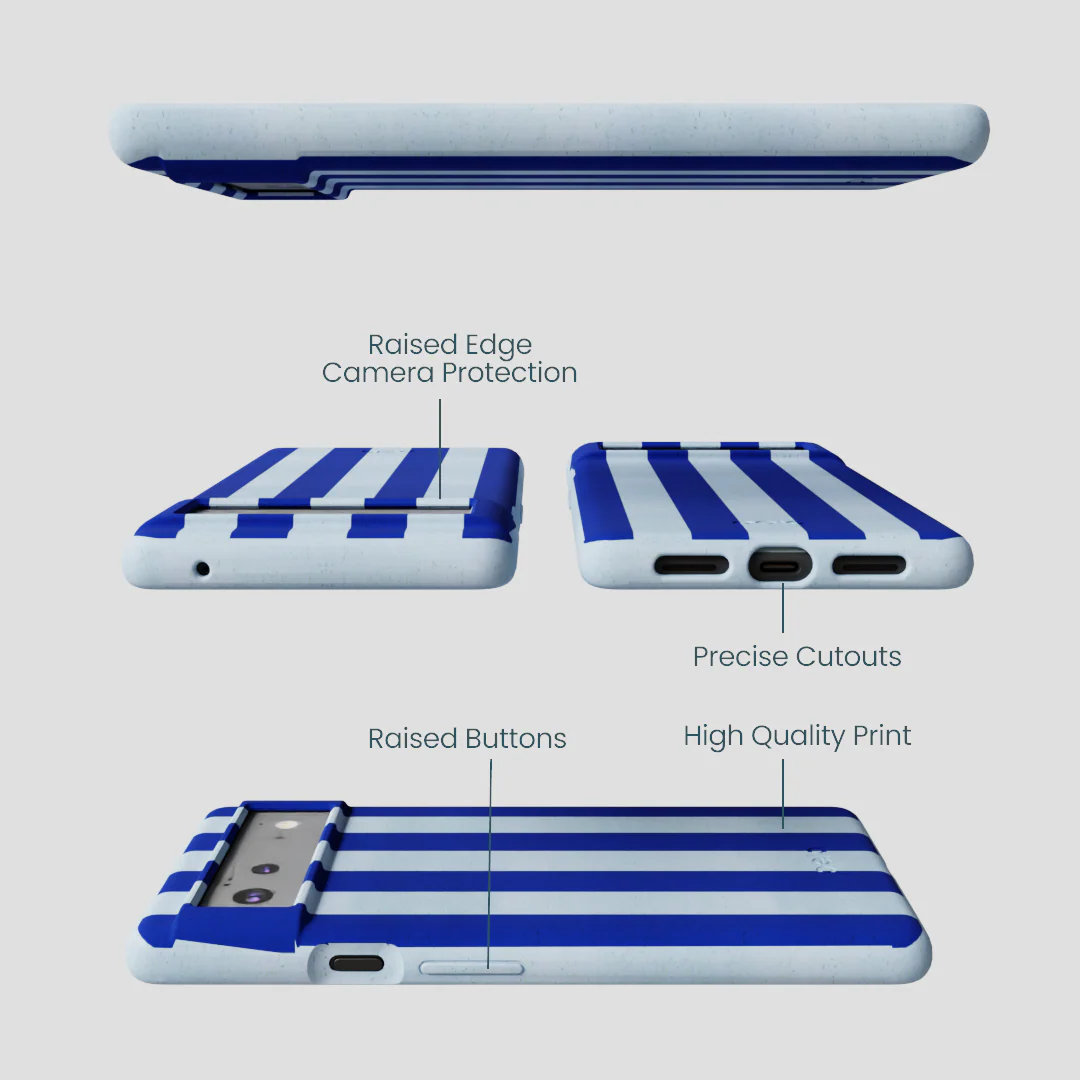 Powder Blue Big Cobalt Stripes Google Pixel 6a Case - Image 3