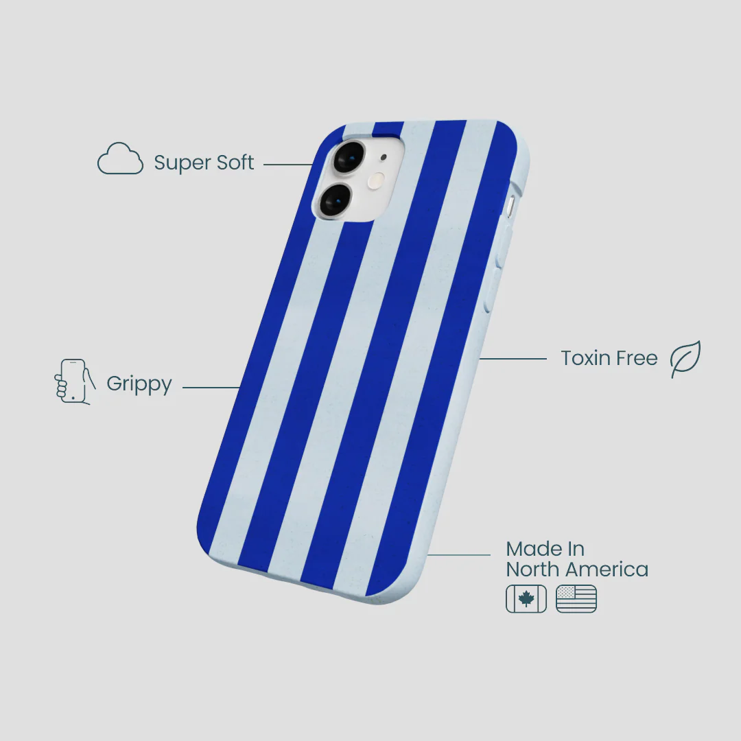 Powder Blue Big Cobalt Stripes iPhone 12 Mini Case - Image 4
