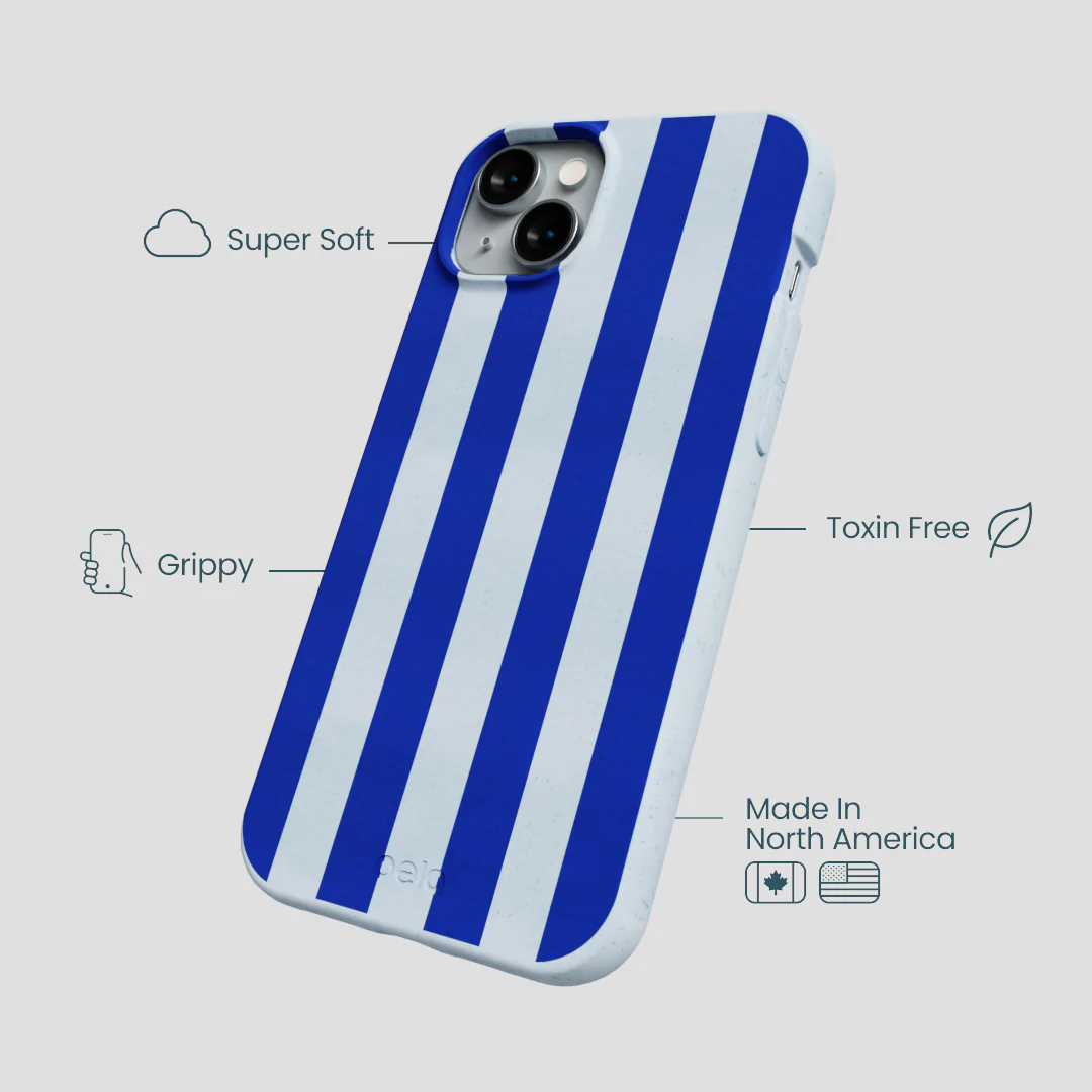 Powder Blue Big Cobalt Stripes iPhone 14 Plus Case - Image 4