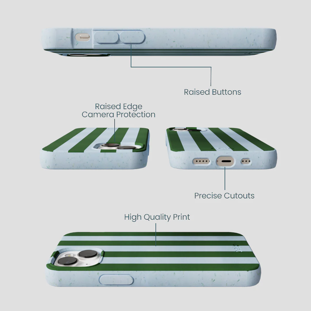 Powder Blue Big Evergreen Stripes iPhone 13 Case - Image 3