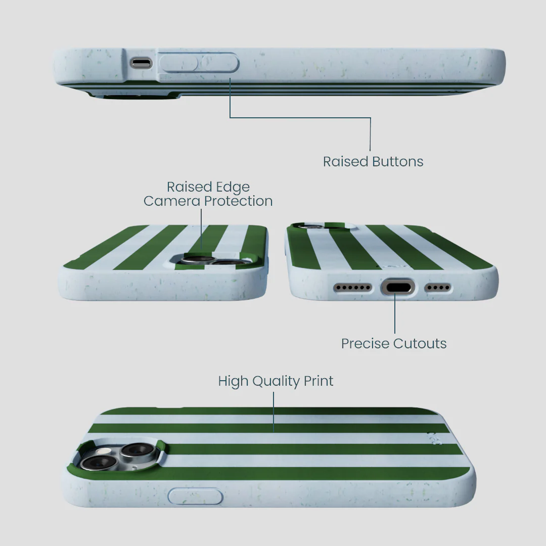 Powder Blue Big Evergreen Stripes iPhone 14 Plus Case - Image 3