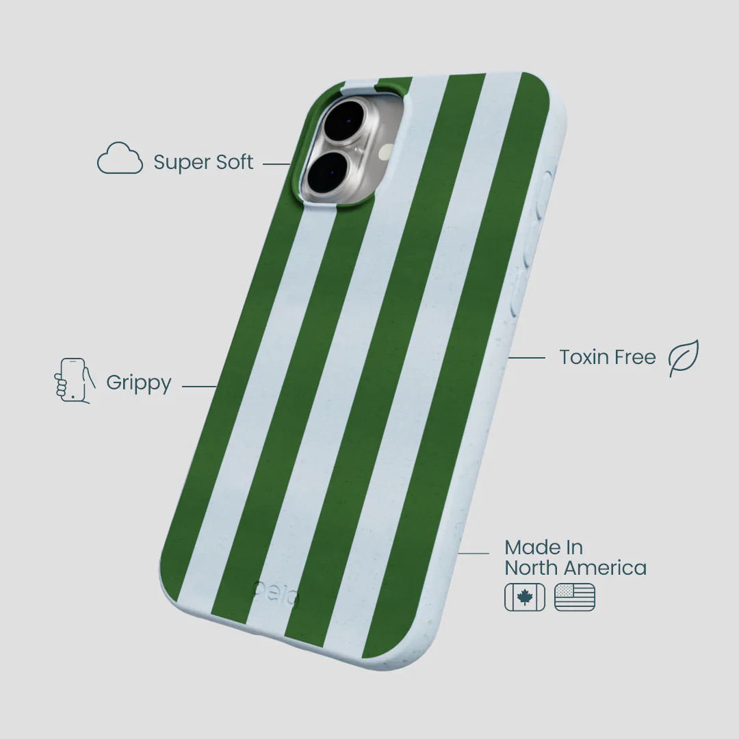 Powder Blue Big Evergreen Stripes iPhone 16 Plus Case - Image 4