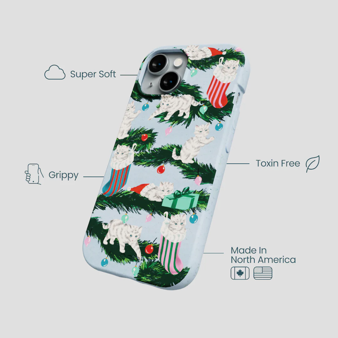 Powder Blue Christmas Kittens iPhone 14 Case - Image 4