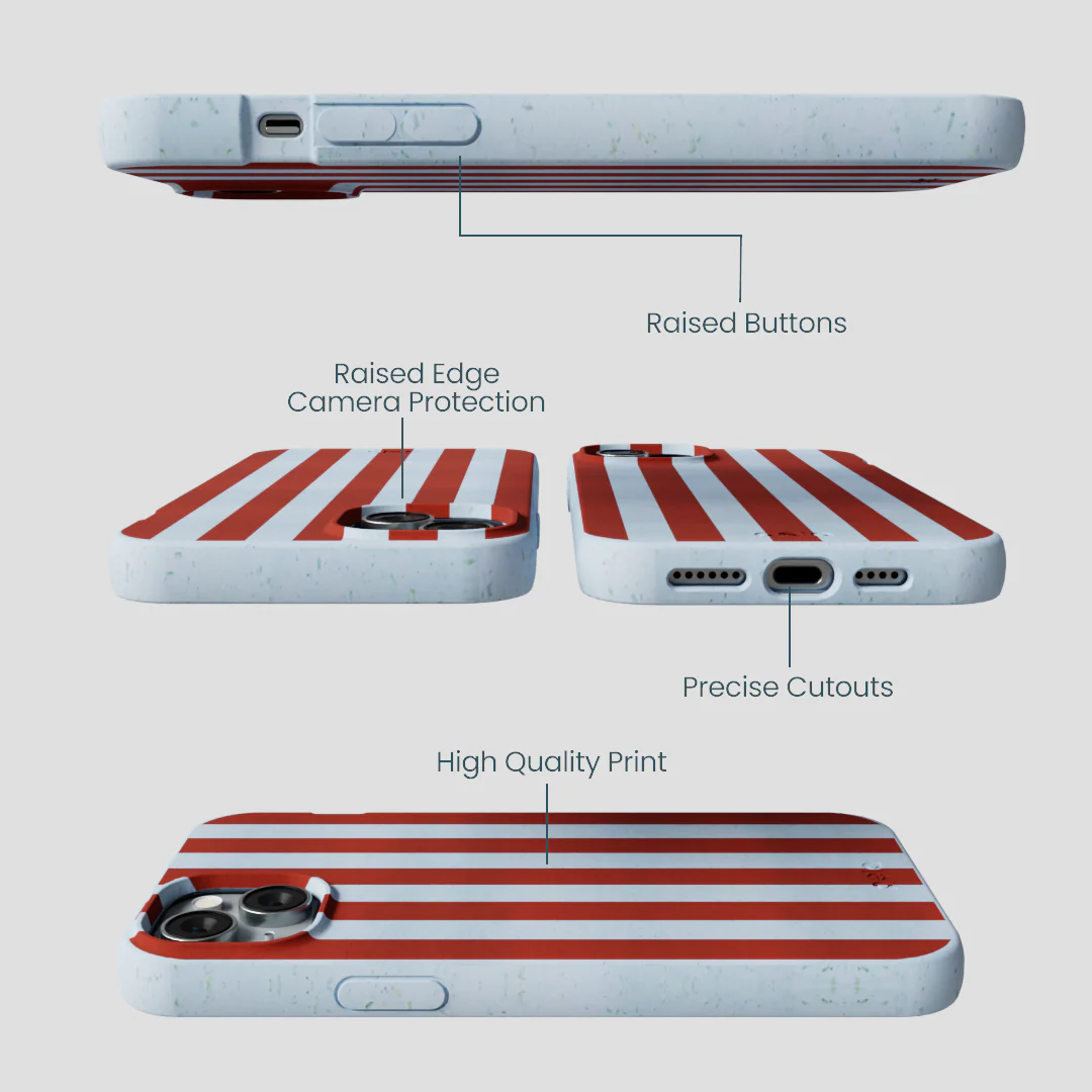 Powder Blue Copper Stripes iPhone 15 Plus Case - Image 3