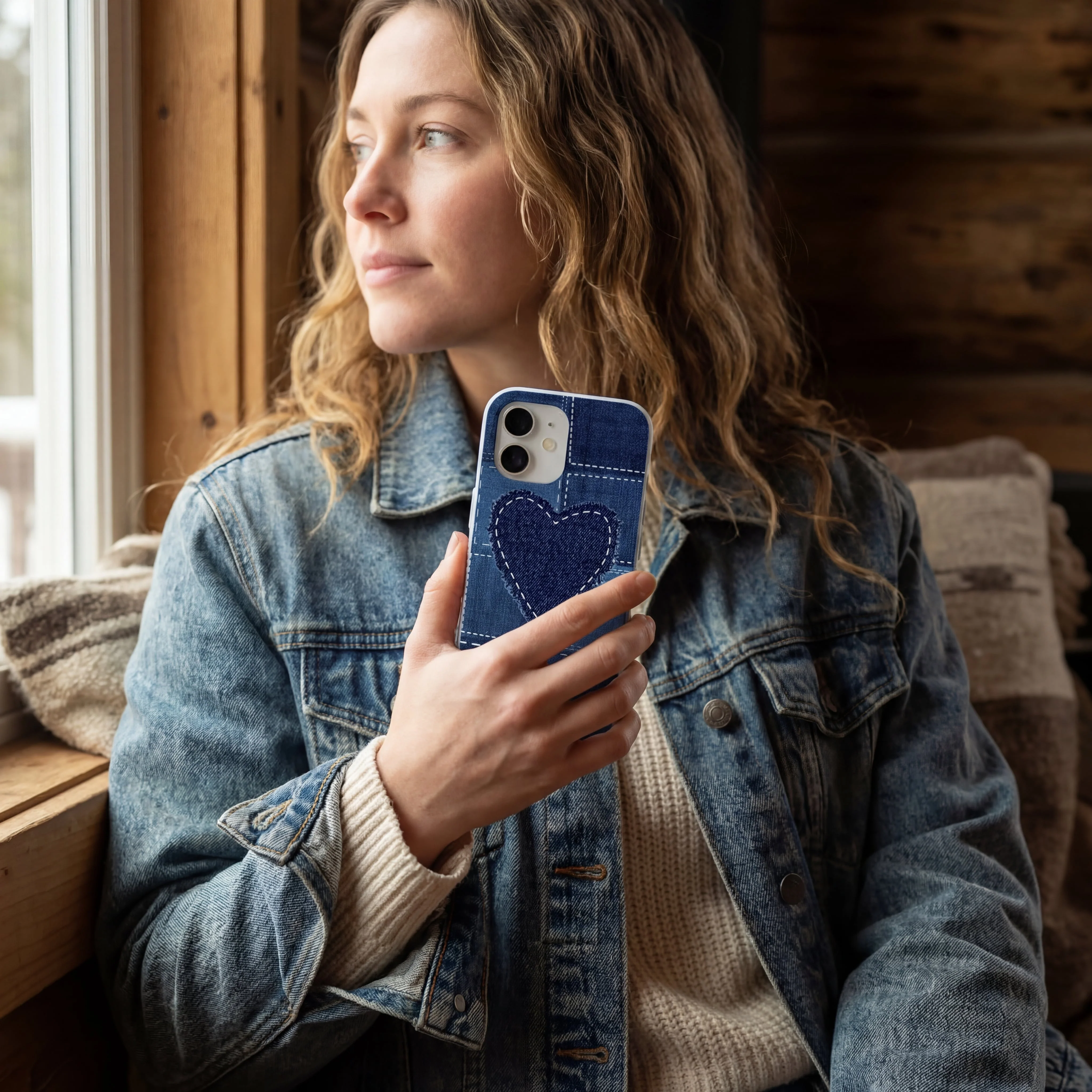 Powder Blue Denim Heart iPhone 16 Pro Max Case - Image 2