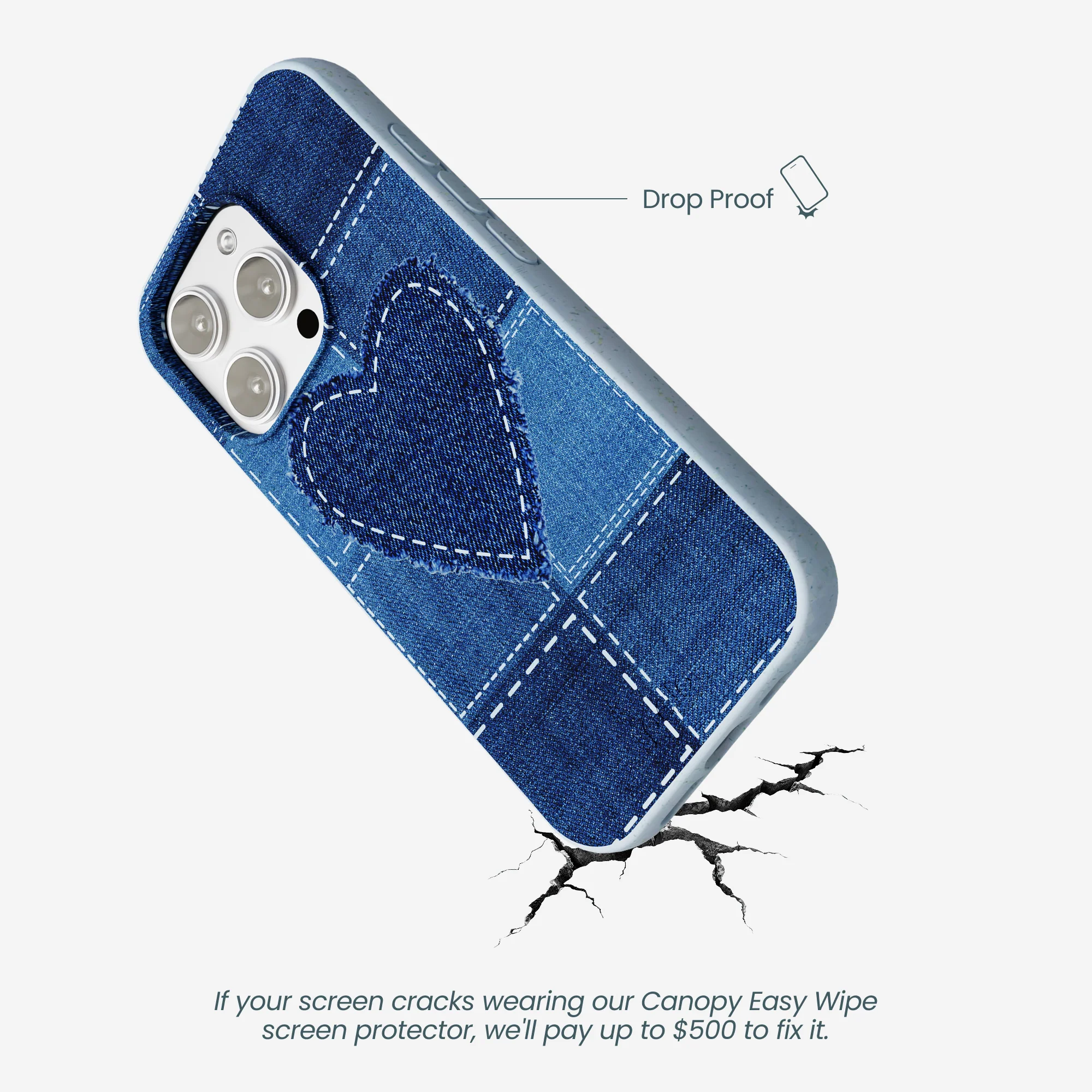 Powder Blue Denim Heart iPhone 16 Pro Max Case - Image 5