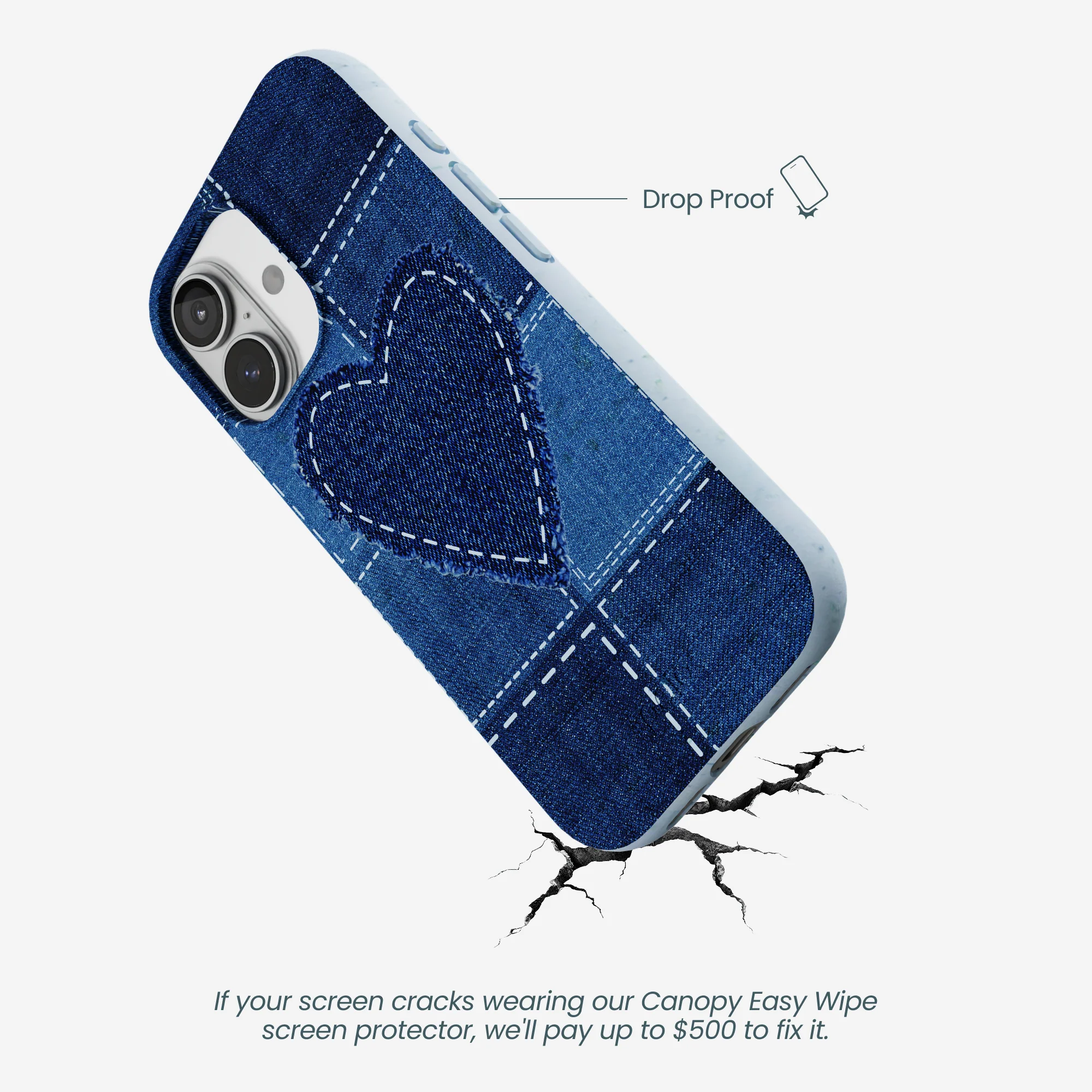 Powder Blue Denim Heart iPhone 17 Case - Image 5