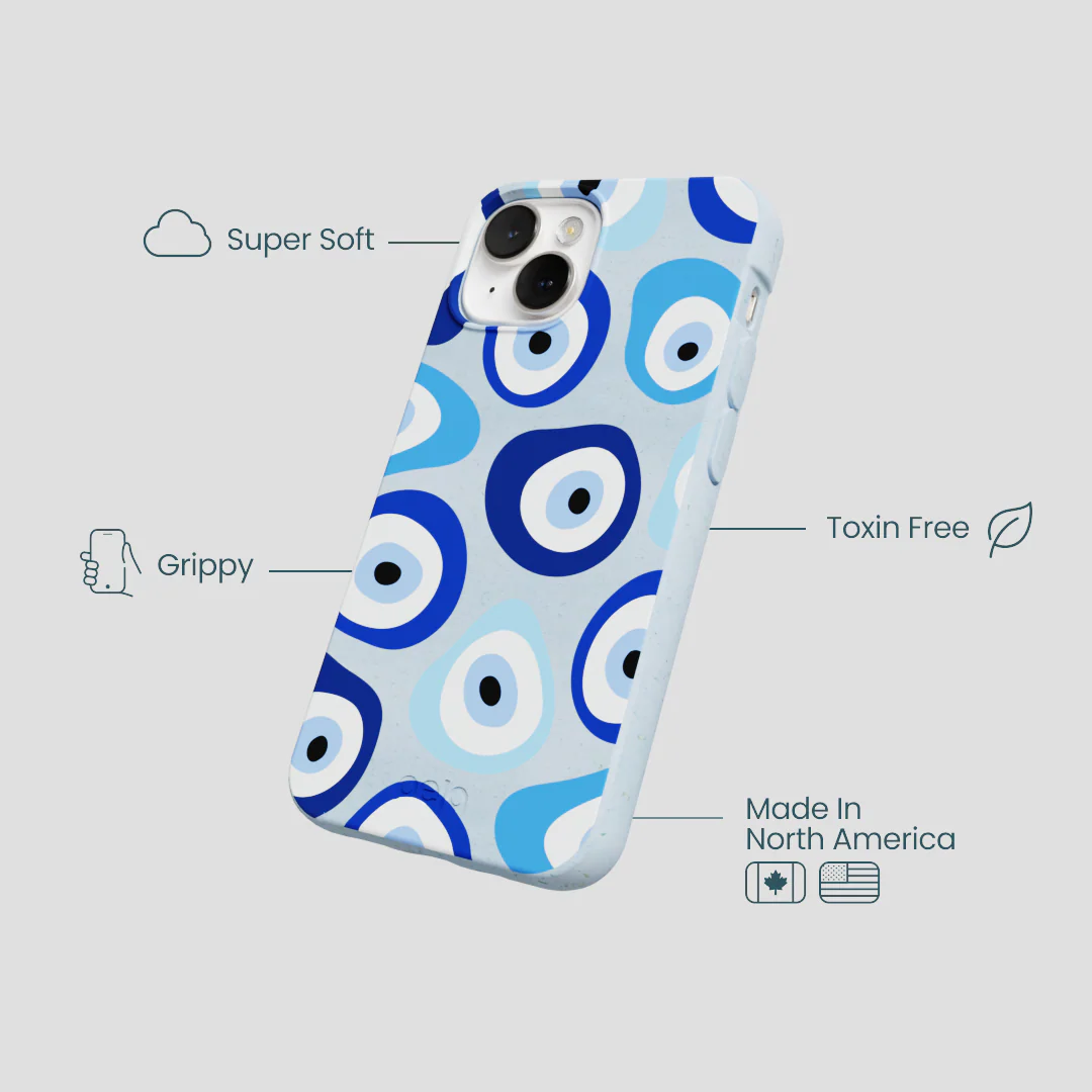 Powder Blue Evil Eye iPhone 13 Mini Case - Image 4