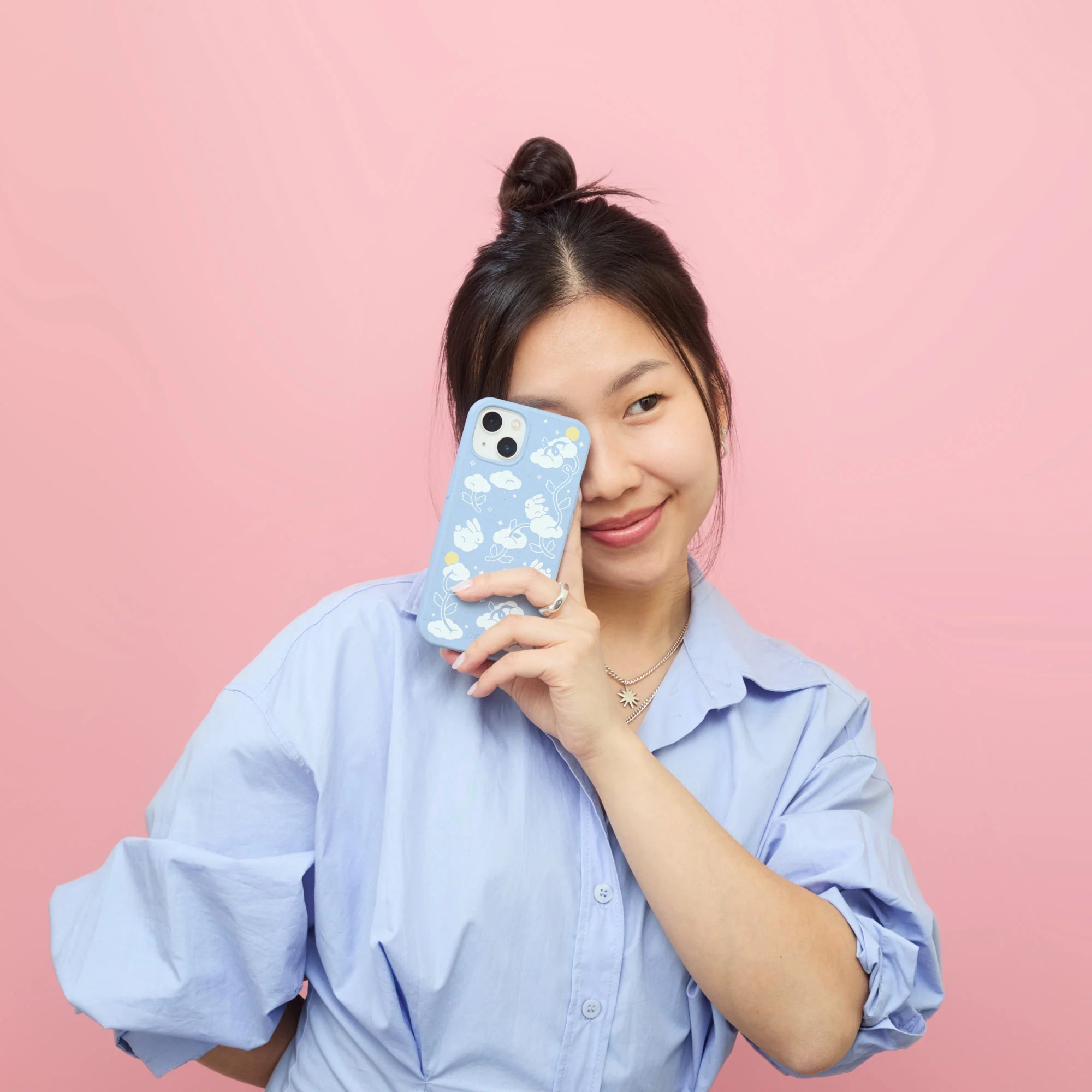 Powder Blue Fluffy Flower iPhone 16 Pro Max Case - Image 6