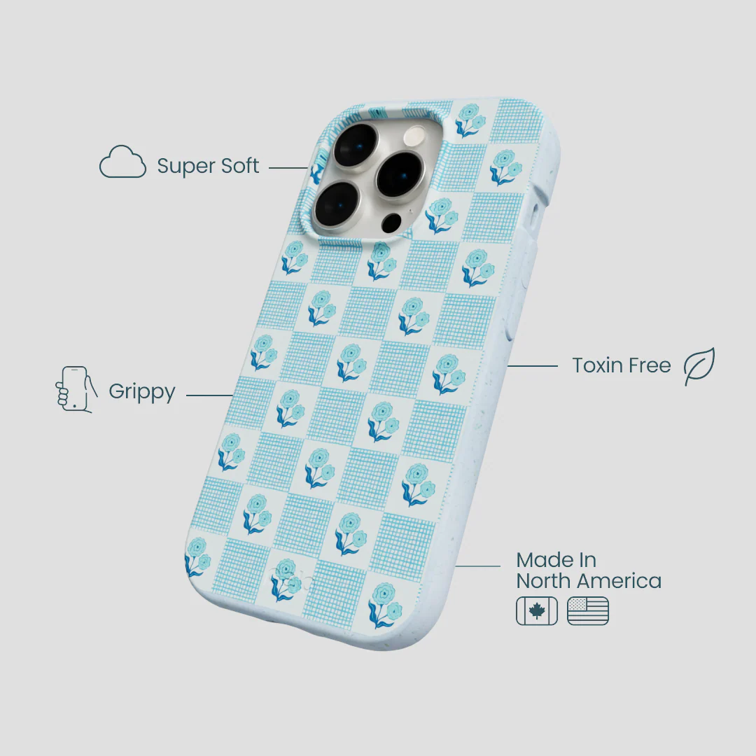 Powder Blue Garden Grid iPhone 14 Pro Case - Image 3