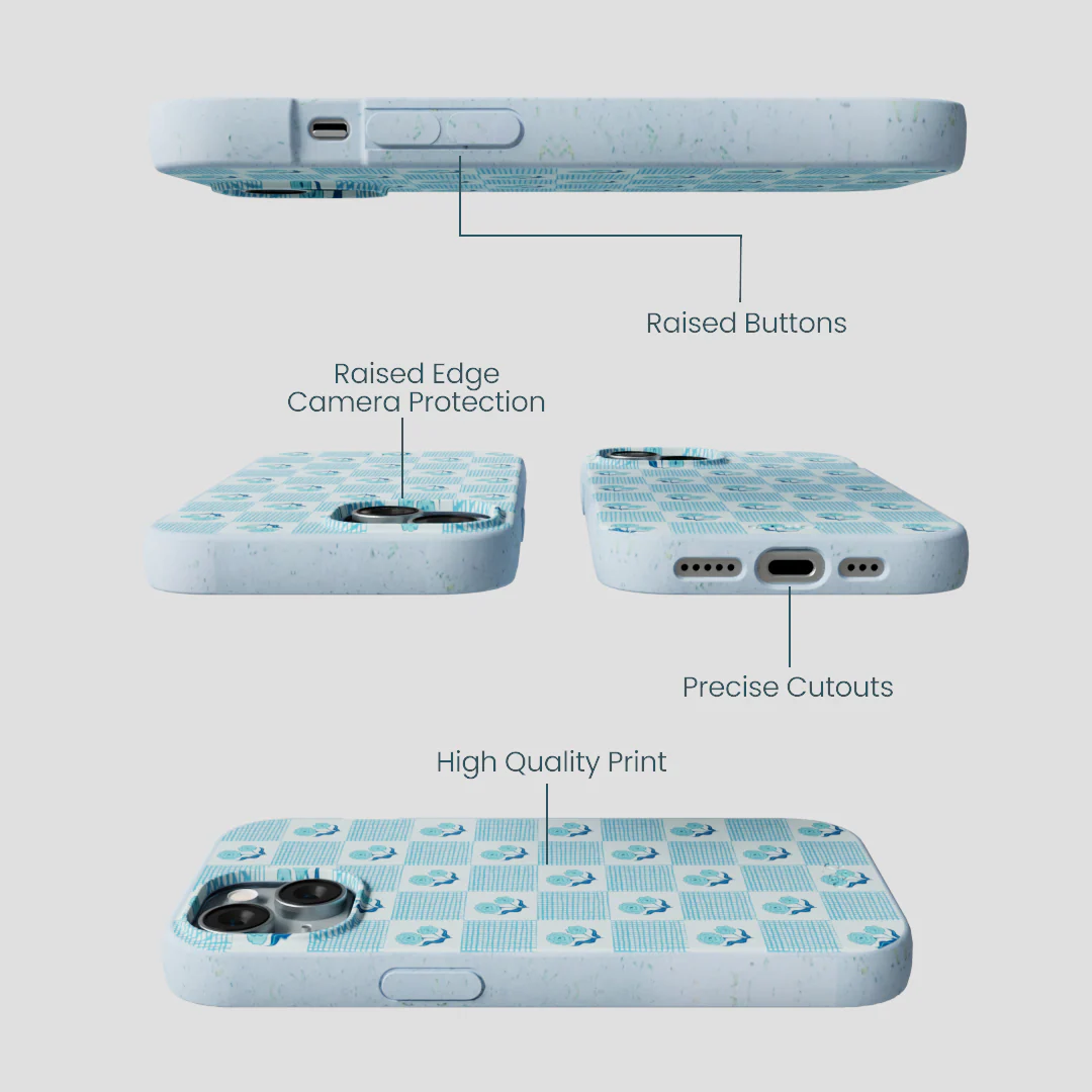 Powder Blue Garden Grid iPhone 15 Case - Image 2