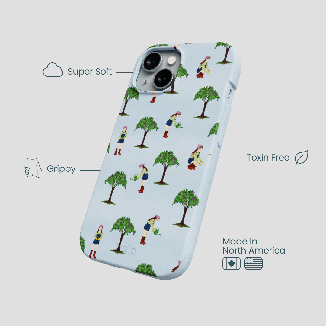 Powder Blue Gardening Girl iPhone 14 Case - Image 4