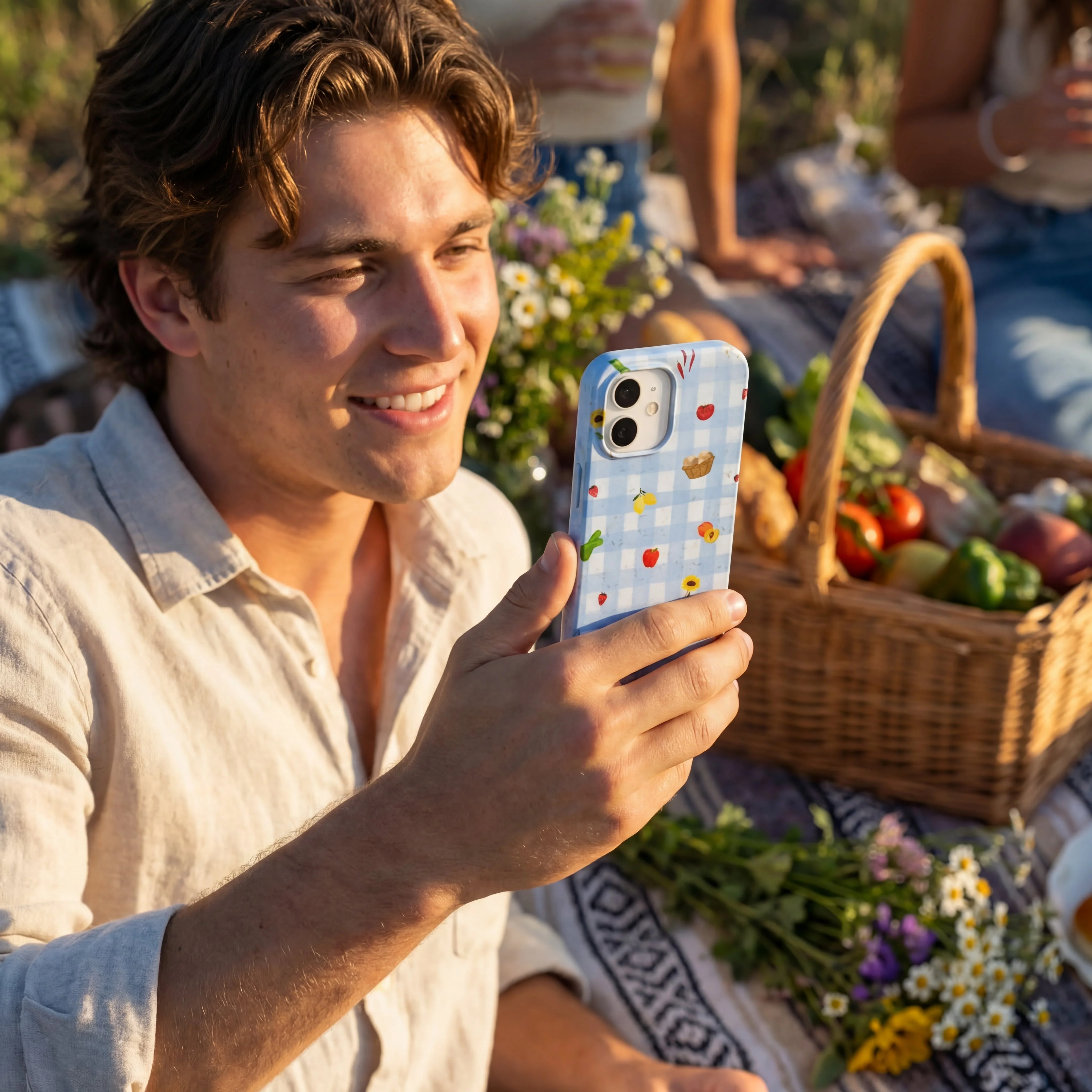 Powder Blue Gingham Farmhouse iPhone 16 Case - Image 2