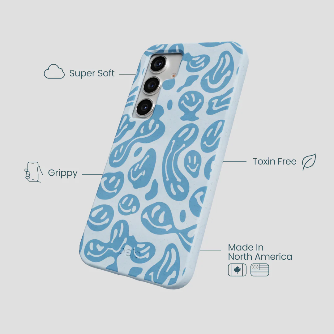 Powder Blue Melting Faces Samsung Galaxy S25 Case - Image 3