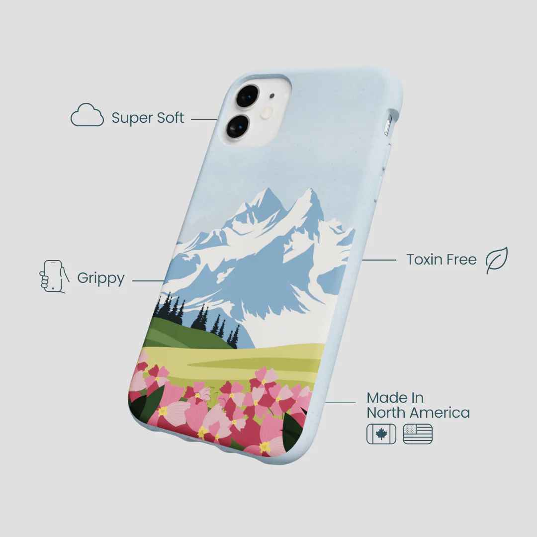 Powder Blue Mountains and Blooms iPhone 11 Case - Image 3