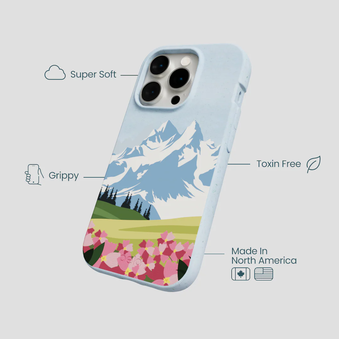 Powder Blue Mountains and Blooms iPhone 15 Pro Case - Image 4