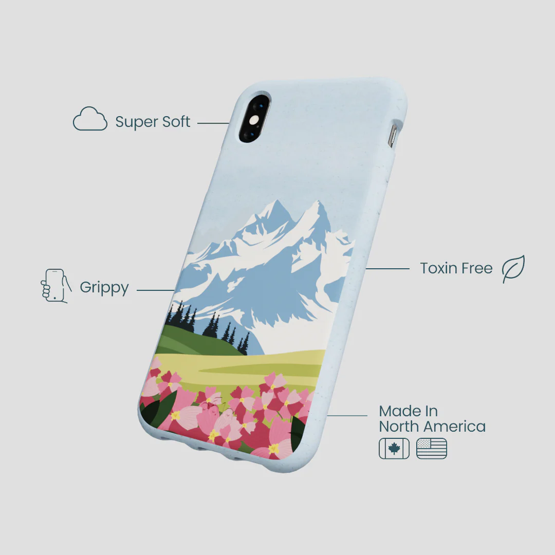 Powder Blue Mountains and Blooms iPhone XR Case - Image 3
