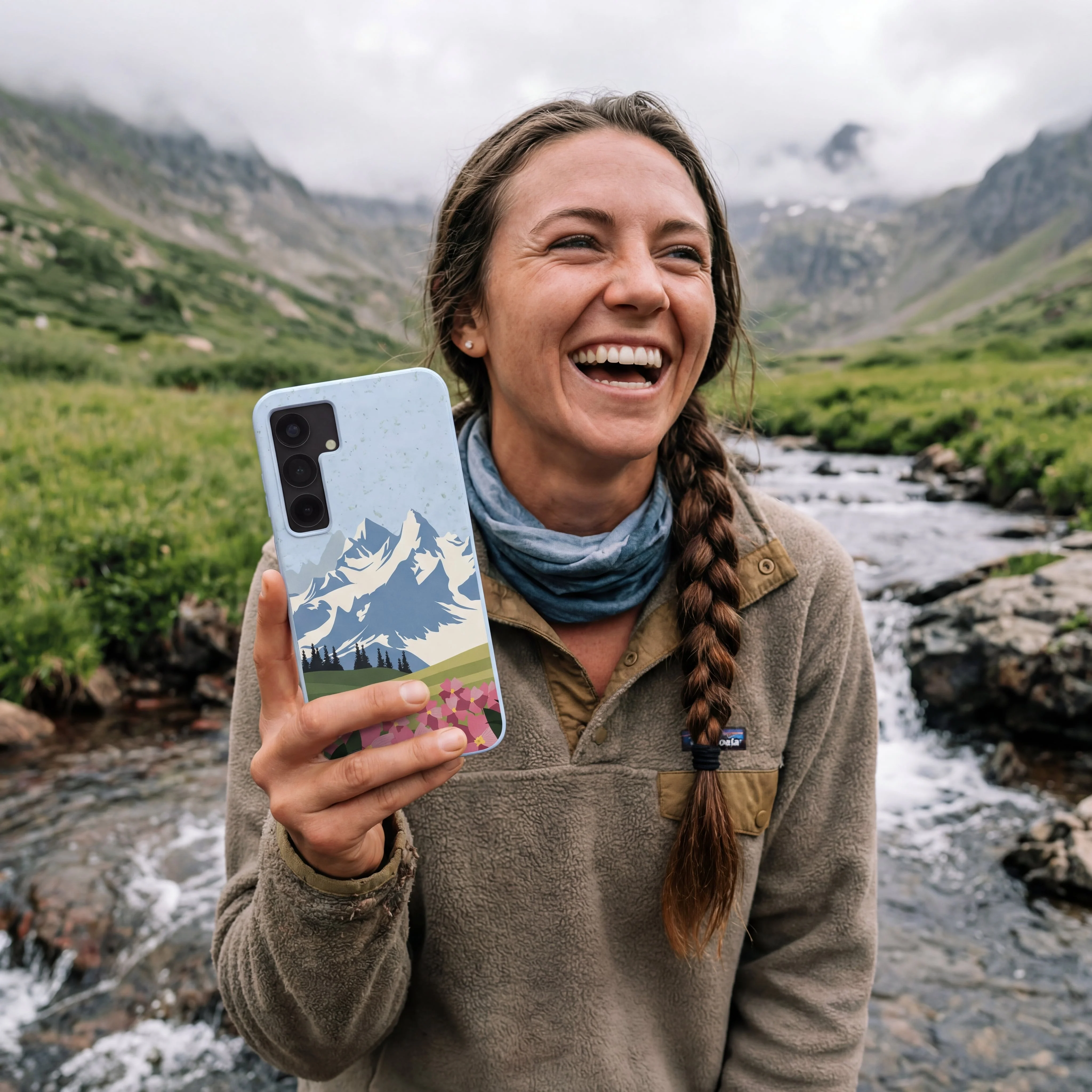 Powder Blue Mountains and Blooms Samsung Galaxy S24+(Plus) Case - Image 2
