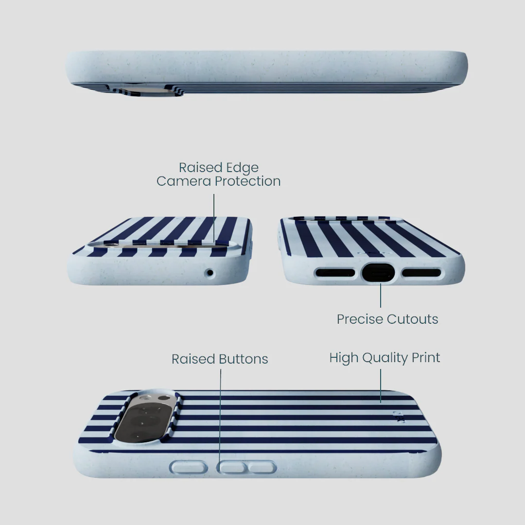 Powder Blue Navy Stripes Google Pixel 10/10 Pro Case - Image 2