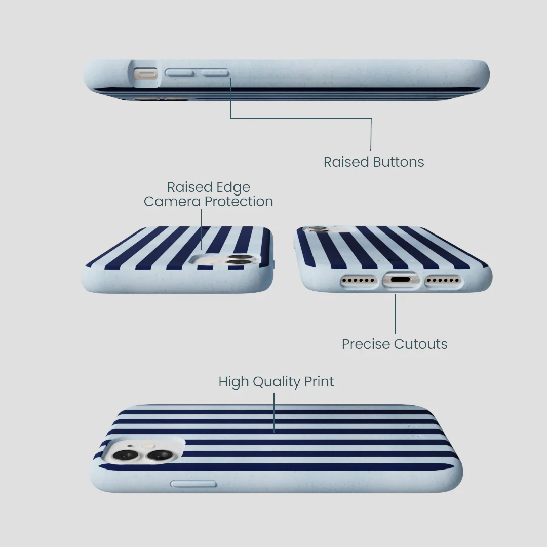 Powder Blue Navy Stripes iPhone 11 Case - Image 3