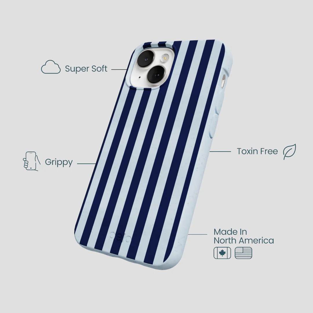 Powder Blue Navy Stripes iPhone 13 Case - Image 4