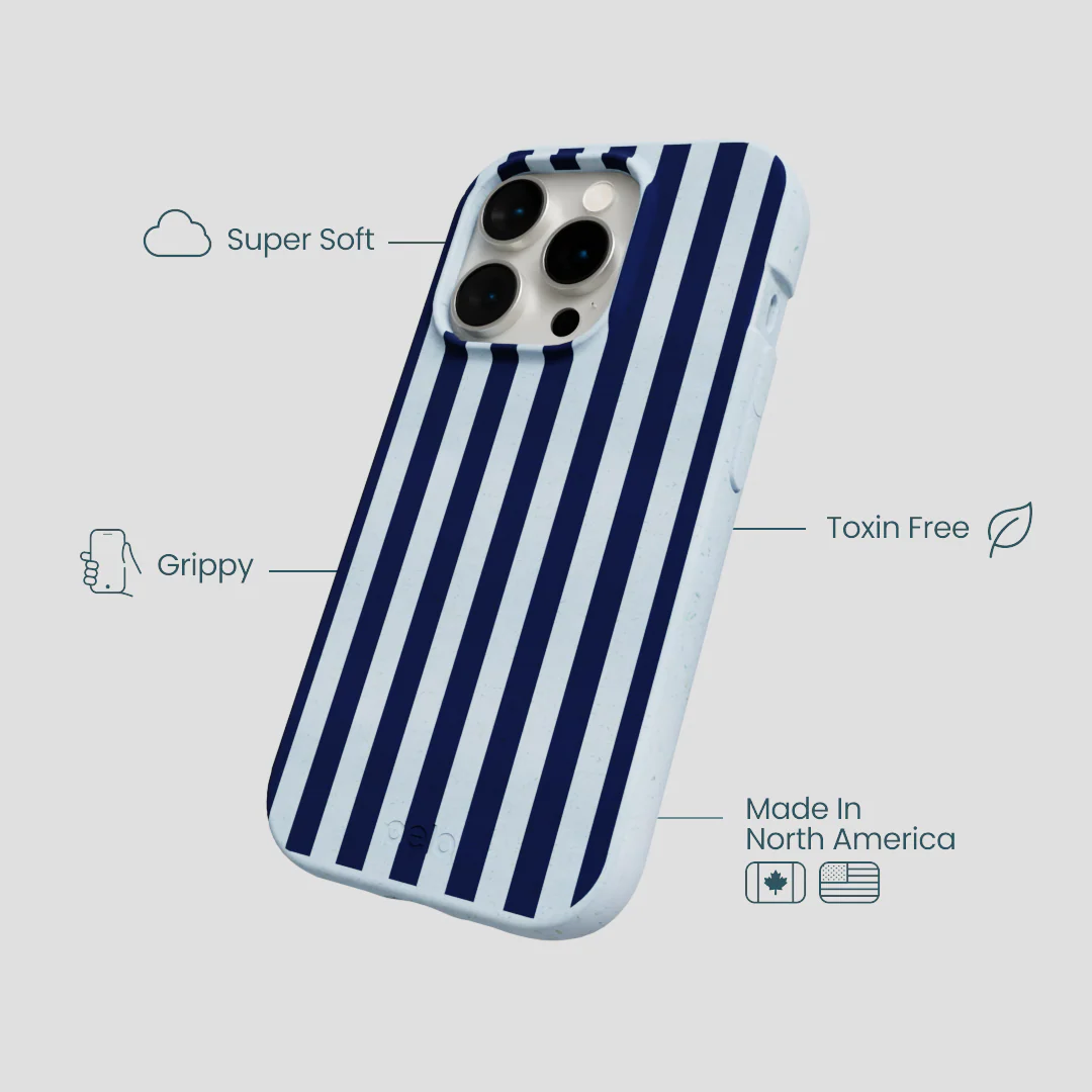 Powder Blue Navy Stripes iPhone 14 Pro Case - Image 4