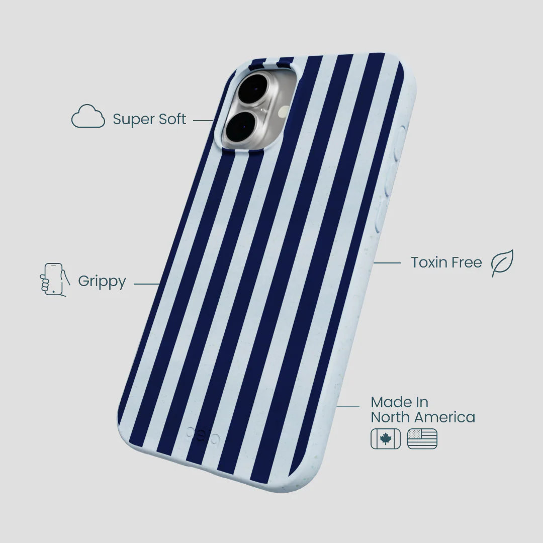 Powder Blue Navy Stripes iPhone 16 Plus Case - Image 4