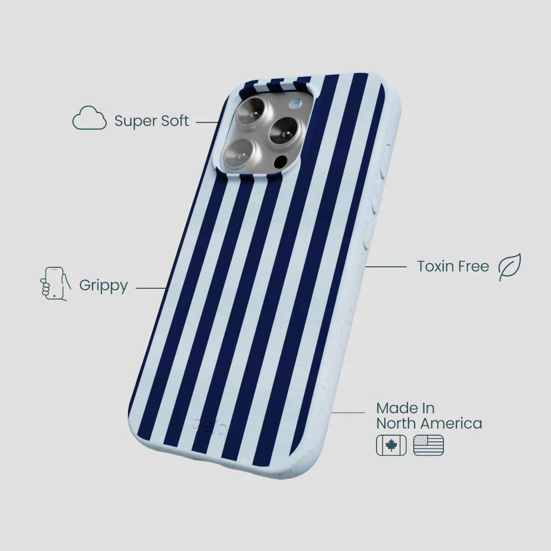 Powder Blue Navy Stripes iPhone 16 Pro Case - Image 4