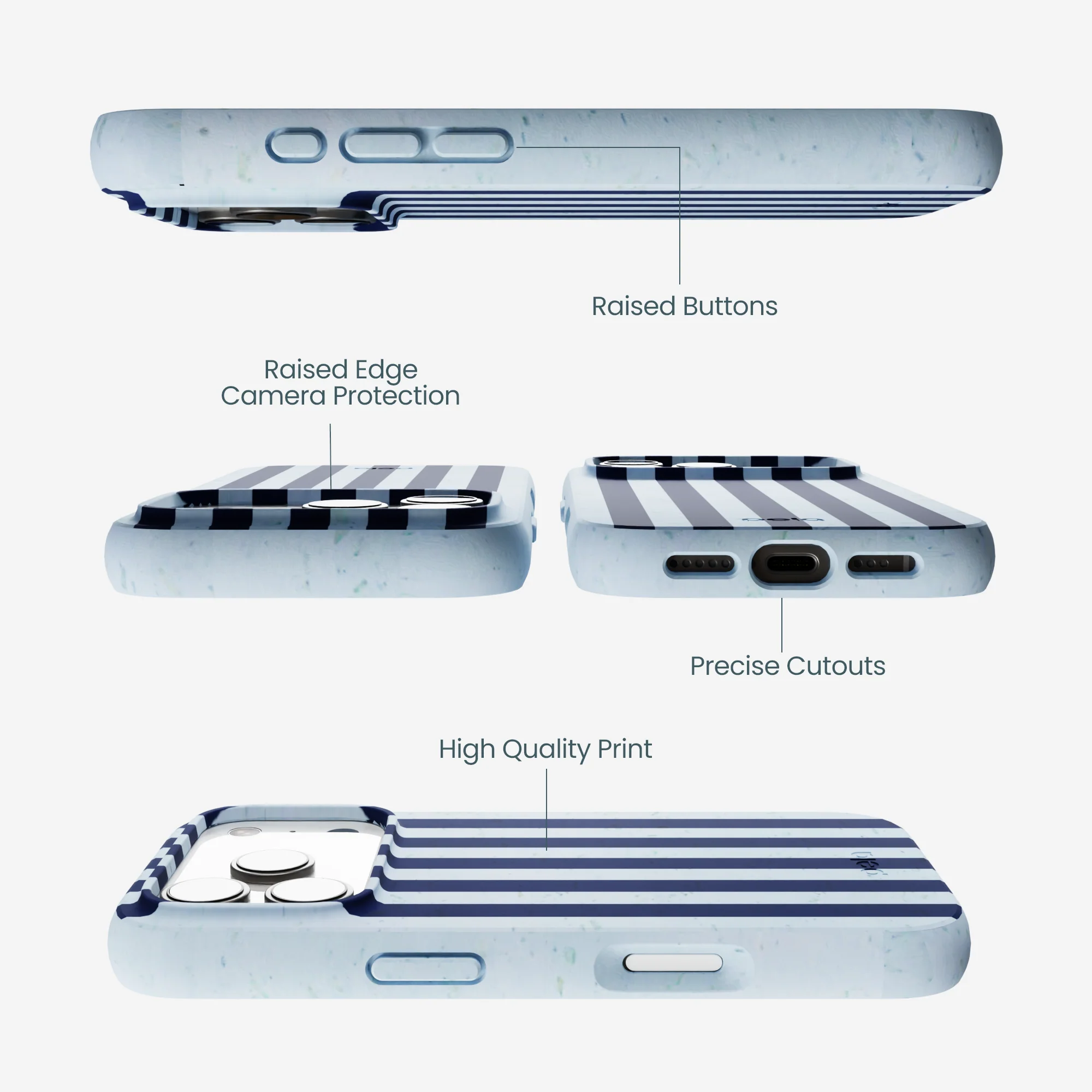Powder Blue Navy Stripes iPhone 17 Pro Case - Image 3