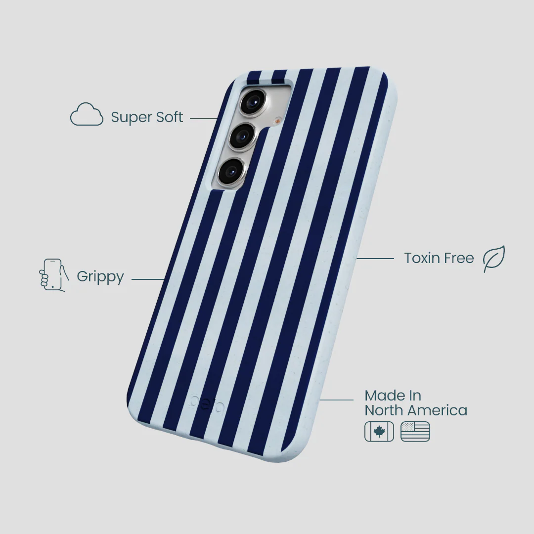 Powder Blue Navy Stripes Samsung Galaxy S25 Case - Image 3