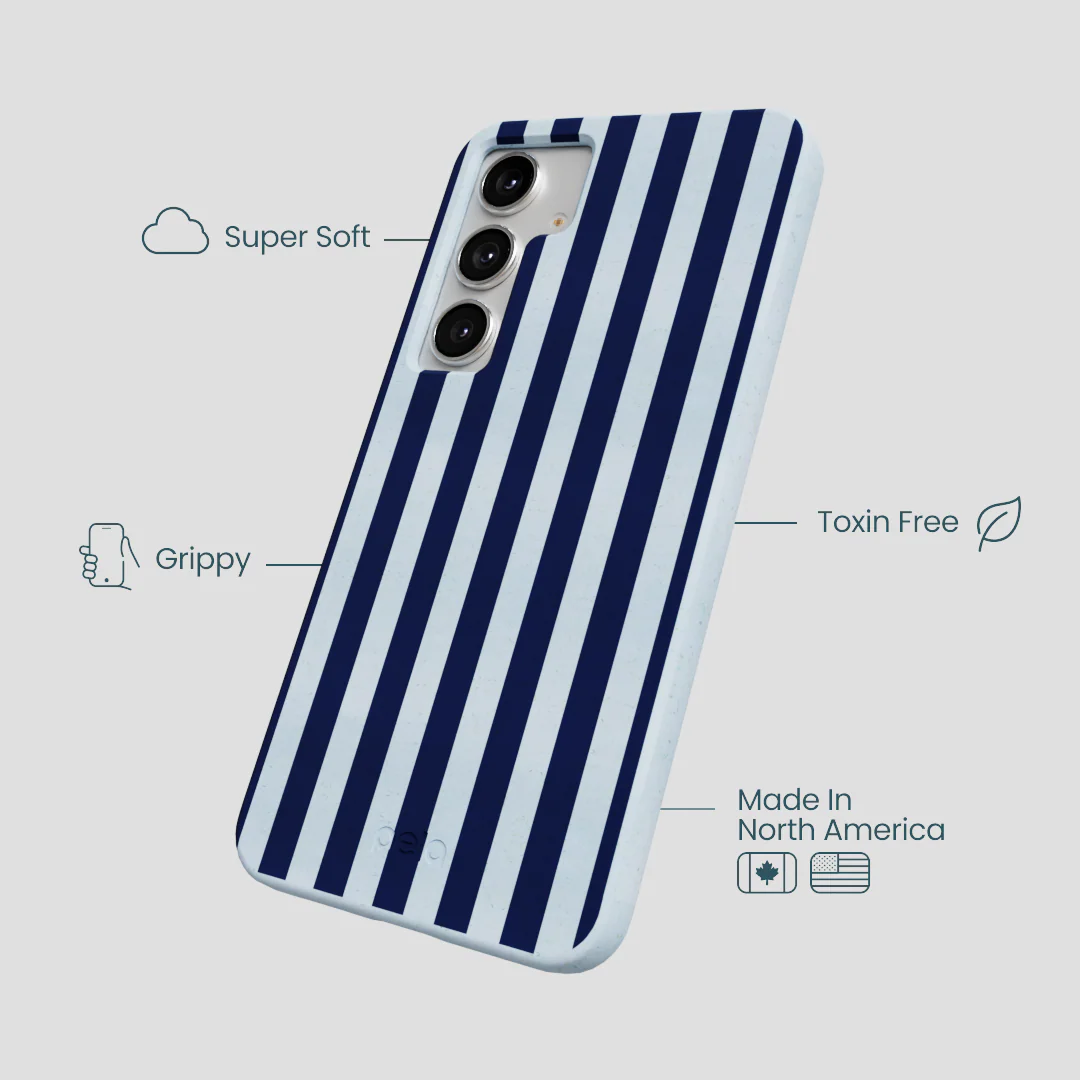 Powder Blue Navy Stripes Samsung Galaxy S25+(Plus) Case - Image 3