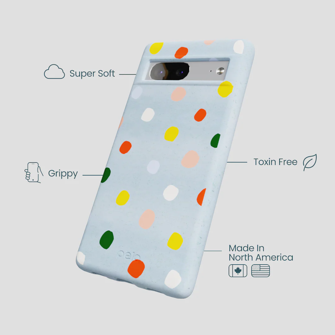 Powder Blue Rainbow Dots Google Pixel 7 Case - Image 4