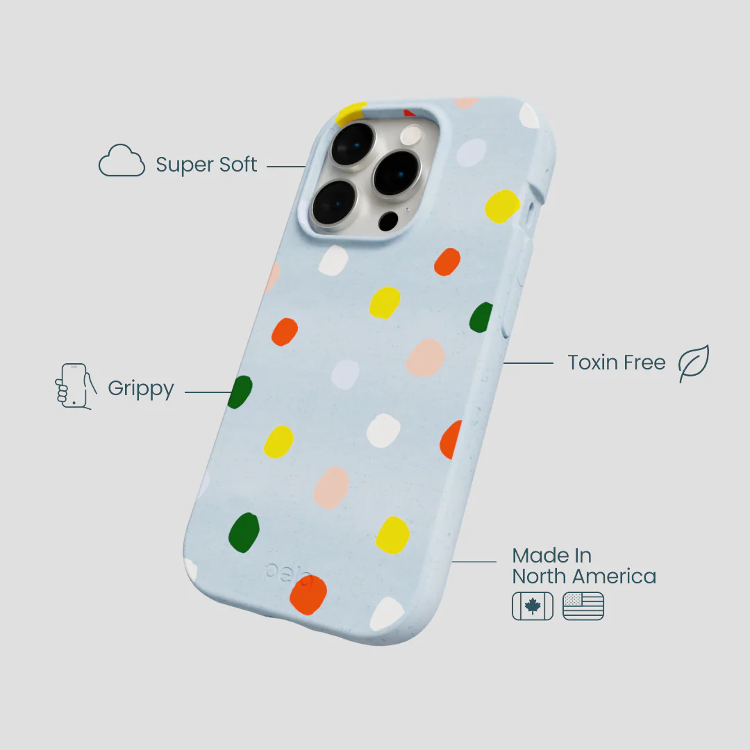 Powder Blue Rainbow Dots iPhone 15 Pro Case - Image 4