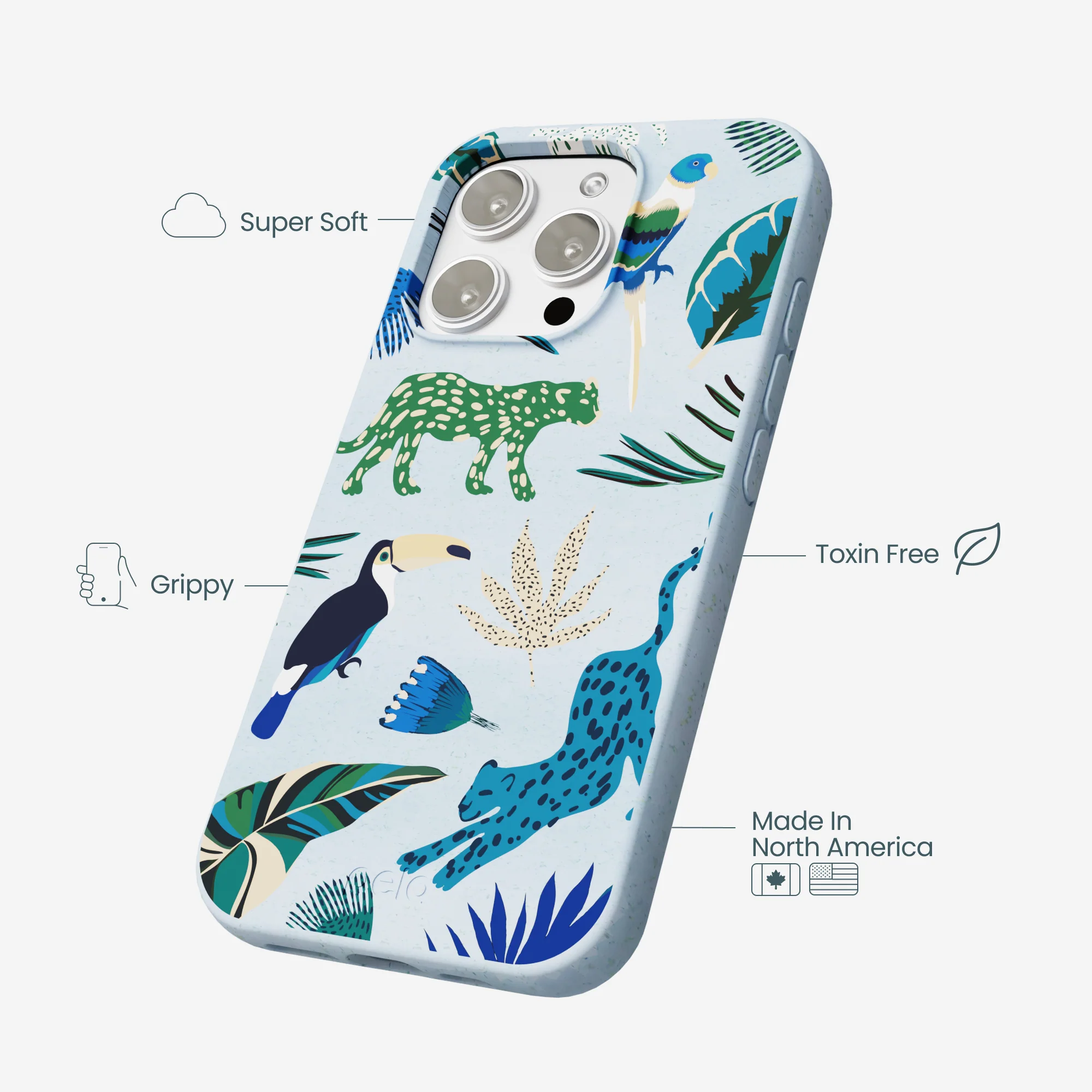 Powder Blue Tropical Rainforest iPhone 16 Pro Max Case - Image 4