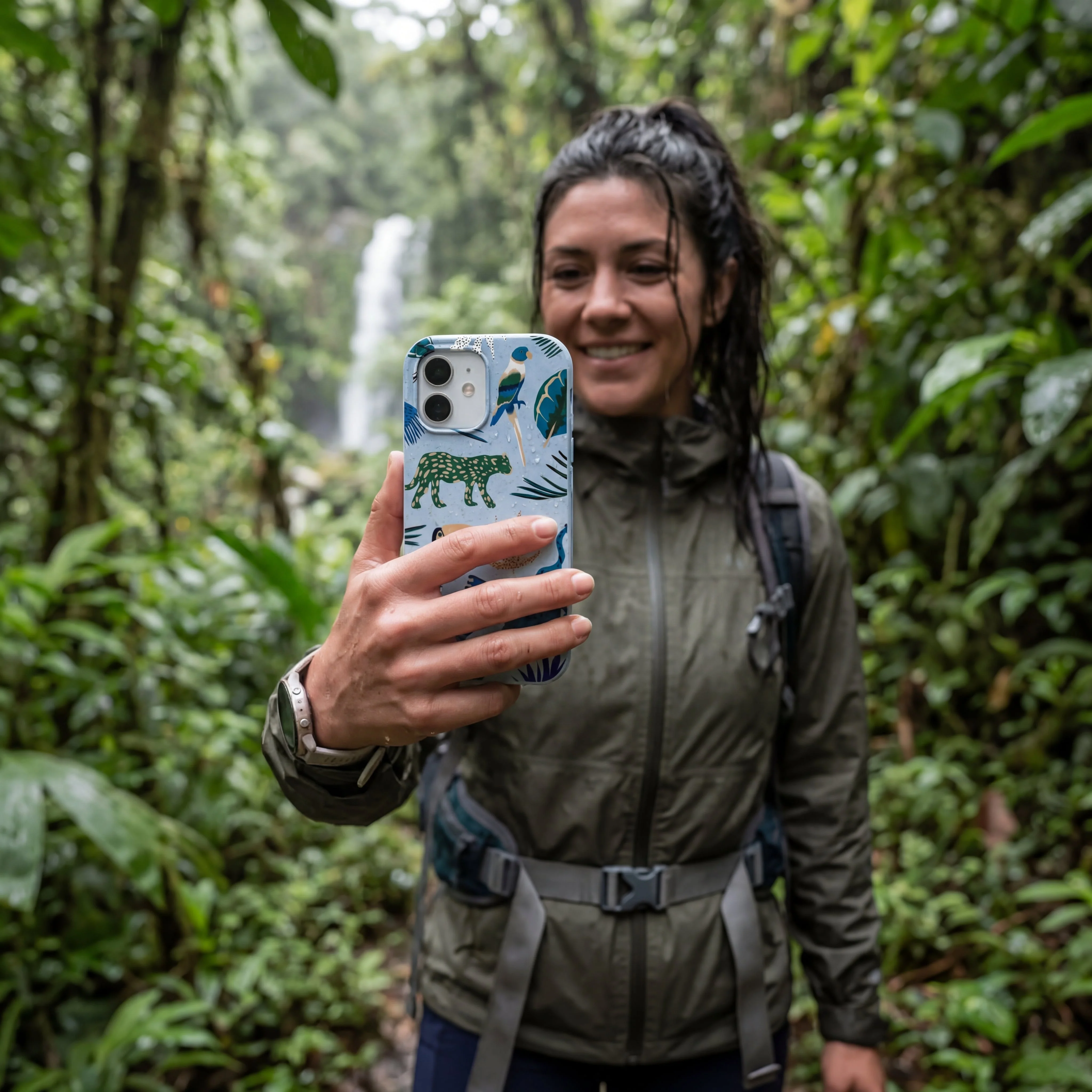 Powder Blue Tropical Rainforest iPhone 16e/17e Case - Image 2